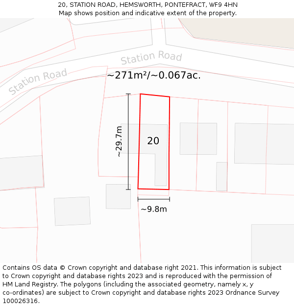 20, STATION ROAD, HEMSWORTH, PONTEFRACT, WF9 4HN: Plot and title map