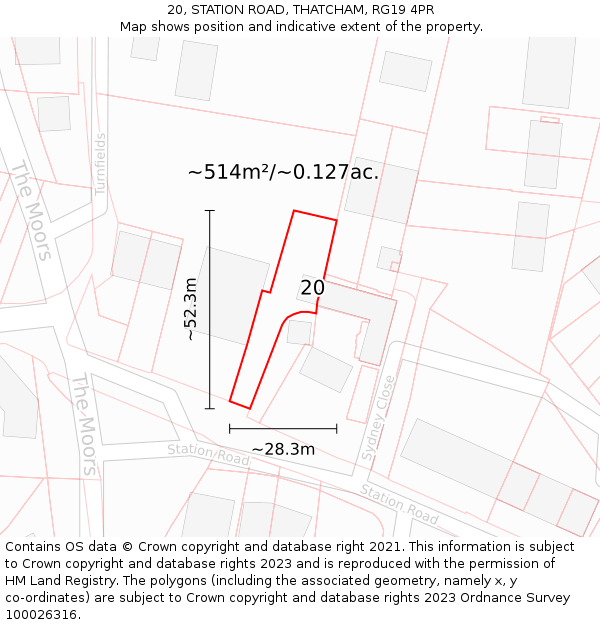 20, STATION ROAD, THATCHAM, RG19 4PR: Plot and title map