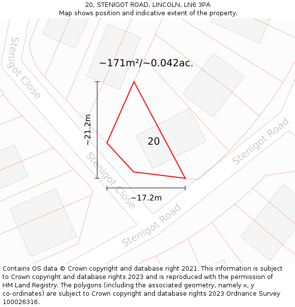 20, STENIGOT ROAD, LINCOLN, LN6 3PA: Plot and title map