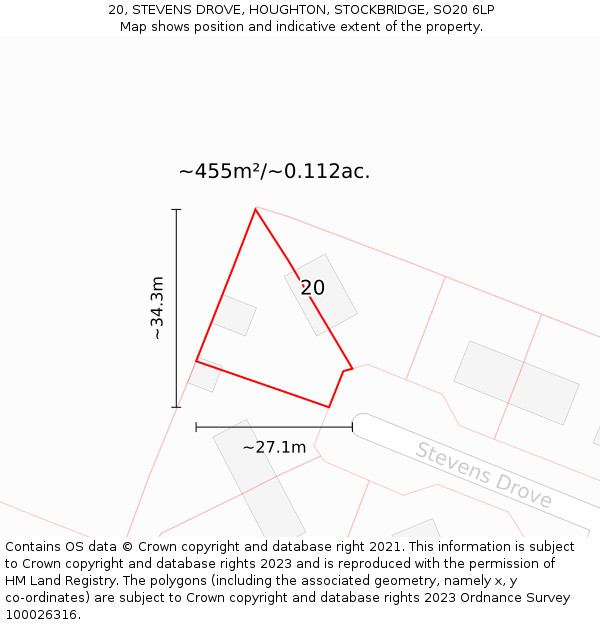 20, STEVENS DROVE, HOUGHTON, STOCKBRIDGE, SO20 6LP: Plot and title map