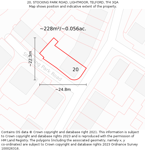 20, STOCKING PARK ROAD, LIGHTMOOR, TELFORD, TF4 3QA: Plot and title map