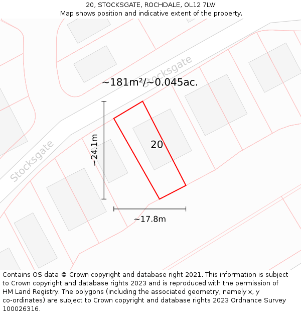 20, STOCKSGATE, ROCHDALE, OL12 7LW: Plot and title map