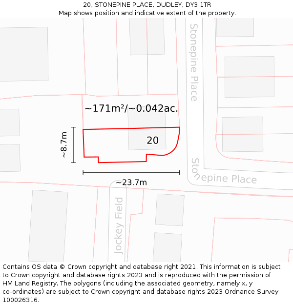 20, STONEPINE PLACE, DUDLEY, DY3 1TR: Plot and title map