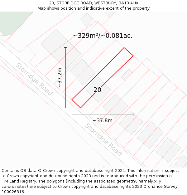 20, STORRIDGE ROAD, WESTBURY, BA13 4HX: Plot and title map