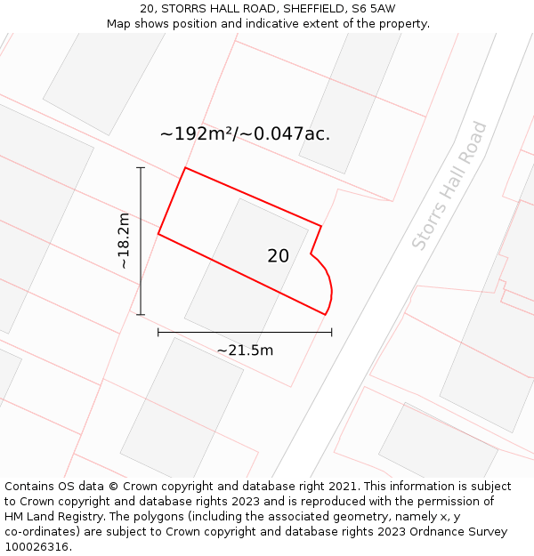 20, STORRS HALL ROAD, SHEFFIELD, S6 5AW: Plot and title map