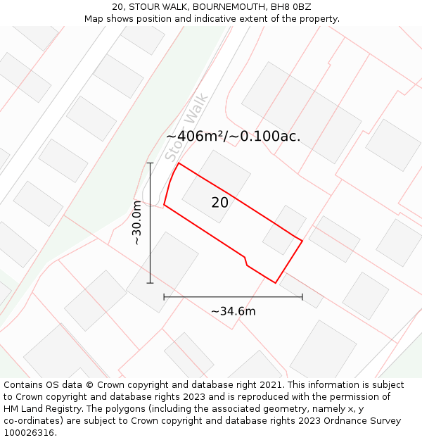 20, STOUR WALK, BOURNEMOUTH, BH8 0BZ: Plot and title map