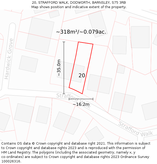 20, STRAFFORD WALK, DODWORTH, BARNSLEY, S75 3RB: Plot and title map