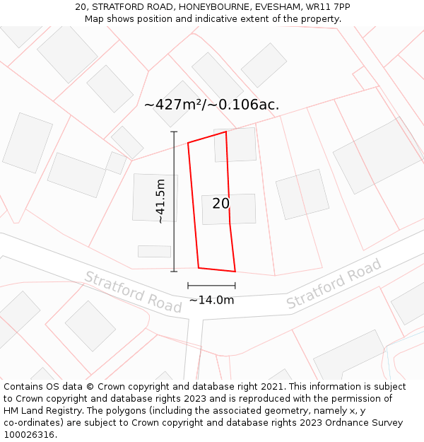 20, STRATFORD ROAD, HONEYBOURNE, EVESHAM, WR11 7PP: Plot and title map