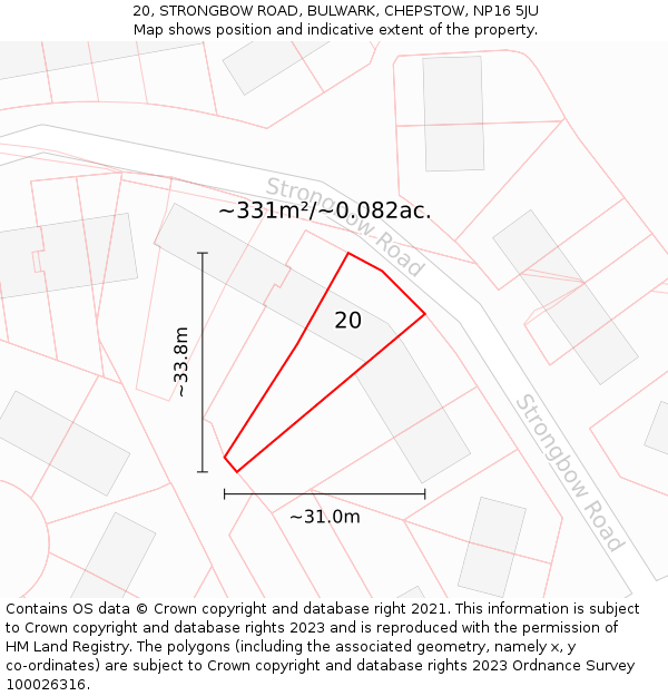 20, STRONGBOW ROAD, BULWARK, CHEPSTOW, NP16 5JU: Plot and title map