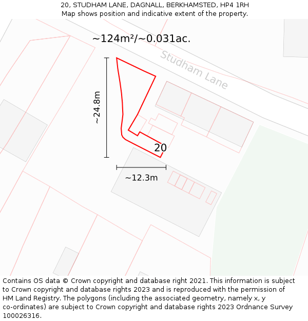 20, STUDHAM LANE, DAGNALL, BERKHAMSTED, HP4 1RH: Plot and title map