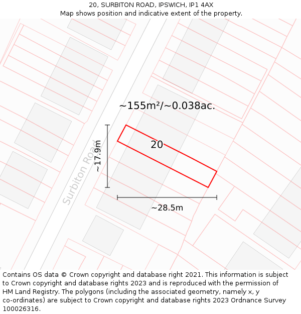 20, SURBITON ROAD, IPSWICH, IP1 4AX: Plot and title map