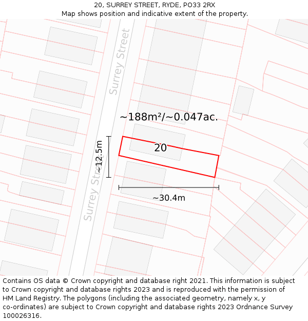 20, SURREY STREET, RYDE, PO33 2RX: Plot and title map