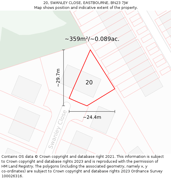 20, SWANLEY CLOSE, EASTBOURNE, BN23 7JW: Plot and title map