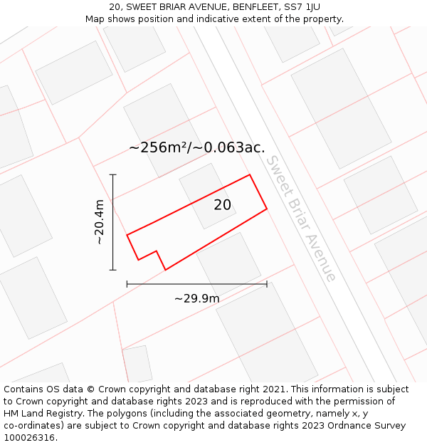 20, SWEET BRIAR AVENUE, BENFLEET, SS7 1JU: Plot and title map