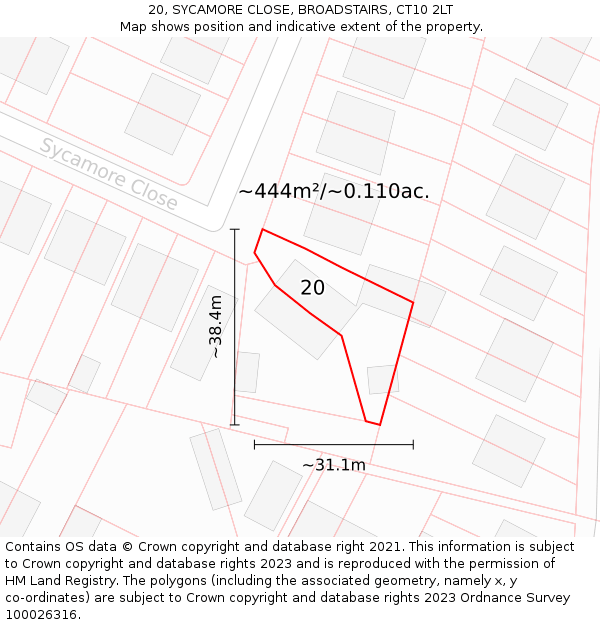 20, SYCAMORE CLOSE, BROADSTAIRS, CT10 2LT: Plot and title map