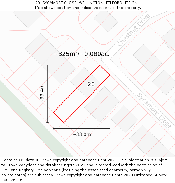 20, SYCAMORE CLOSE, WELLINGTON, TELFORD, TF1 3NH: Plot and title map