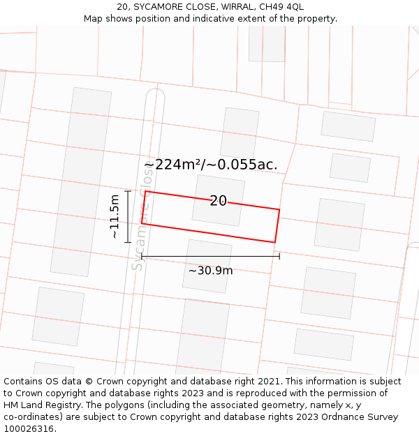 20, SYCAMORE CLOSE, WIRRAL, CH49 4QL: Plot and title map