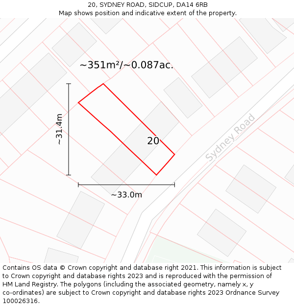 20, SYDNEY ROAD, SIDCUP, DA14 6RB: Plot and title map