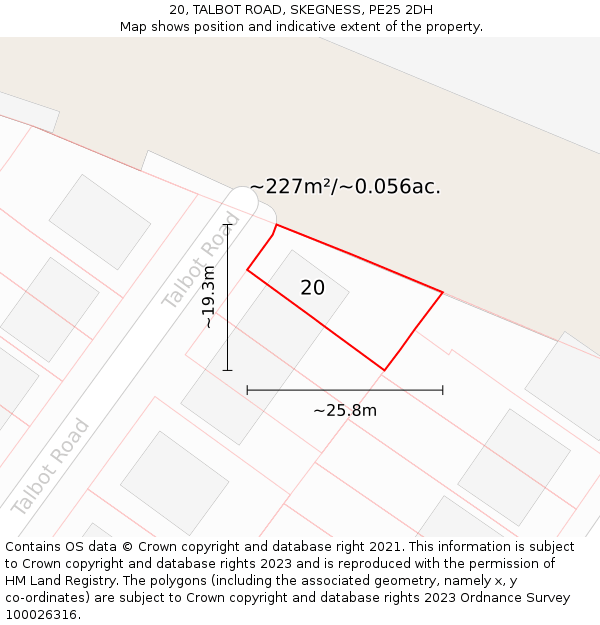 20, TALBOT ROAD, SKEGNESS, PE25 2DH: Plot and title map