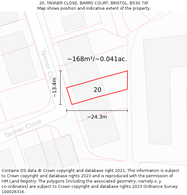 20, TANNER CLOSE, BARRS COURT, BRISTOL, BS30 7XF: Plot and title map