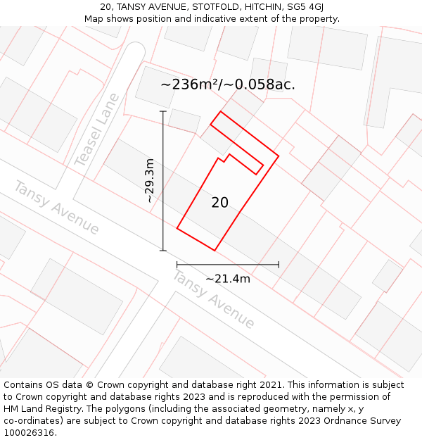 20, TANSY AVENUE, STOTFOLD, HITCHIN, SG5 4GJ: Plot and title map