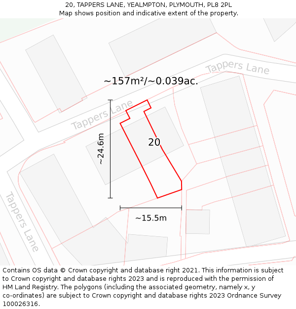 20, TAPPERS LANE, YEALMPTON, PLYMOUTH, PL8 2PL: Plot and title map