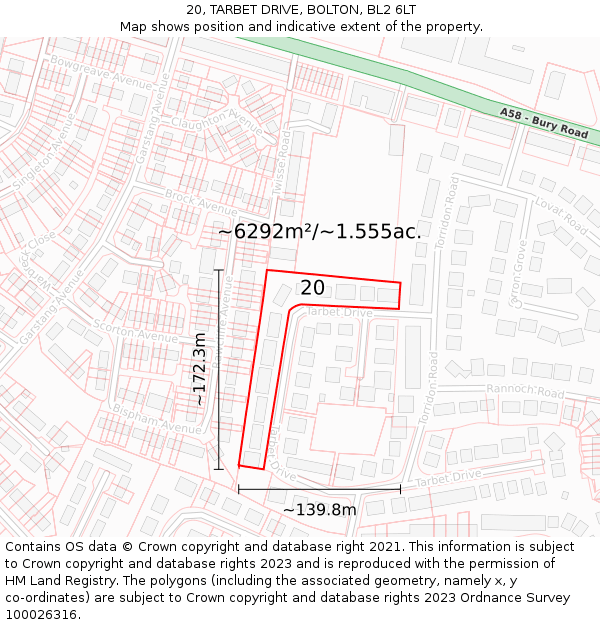 20, TARBET DRIVE, BOLTON, BL2 6LT: Plot and title map