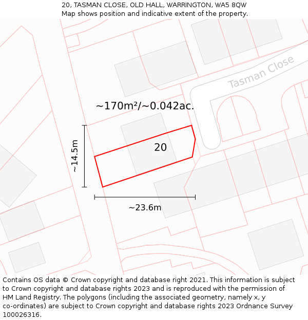 20, TASMAN CLOSE, OLD HALL, WARRINGTON, WA5 8QW: Plot and title map