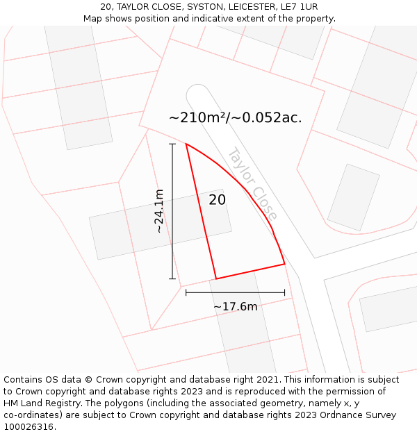 20, TAYLOR CLOSE, SYSTON, LEICESTER, LE7 1UR: Plot and title map