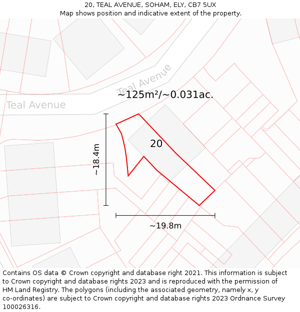 20, TEAL AVENUE, SOHAM, ELY, CB7 5UX: Plot and title map