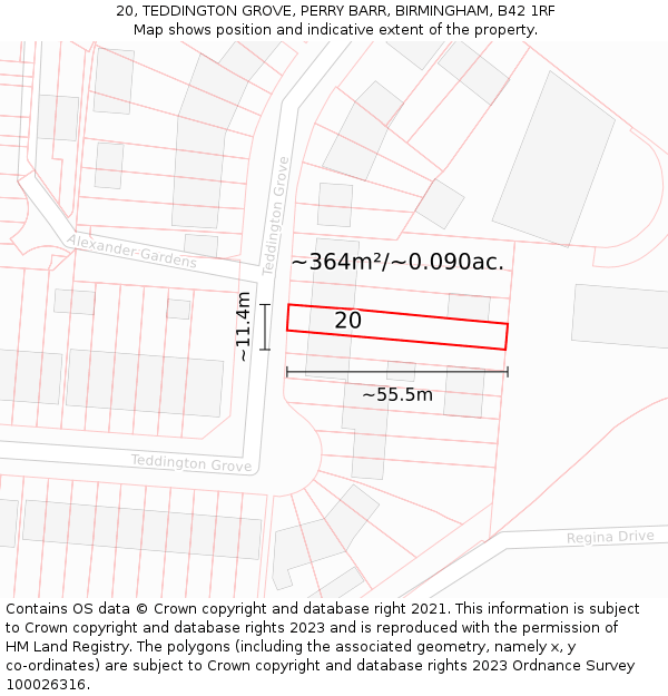 20, TEDDINGTON GROVE, PERRY BARR, BIRMINGHAM, B42 1RF: Plot and title map