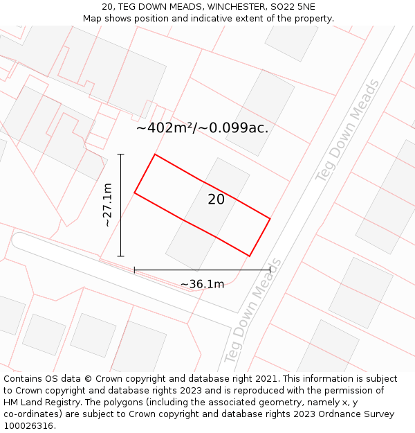 20, TEG DOWN MEADS, WINCHESTER, SO22 5NE: Plot and title map