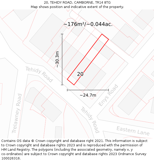 20, TEHIDY ROAD, CAMBORNE, TR14 8TG: Plot and title map