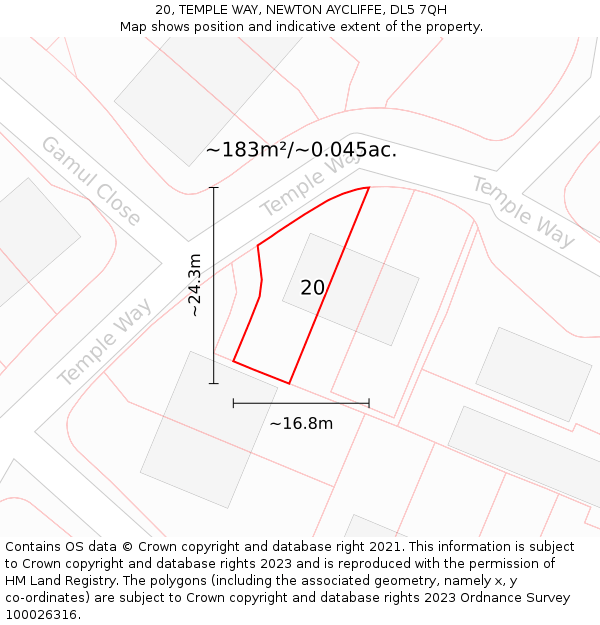 20, TEMPLE WAY, NEWTON AYCLIFFE, DL5 7QH: Plot and title map