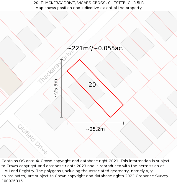 20, THACKERAY DRIVE, VICARS CROSS, CHESTER, CH3 5LR: Plot and title map