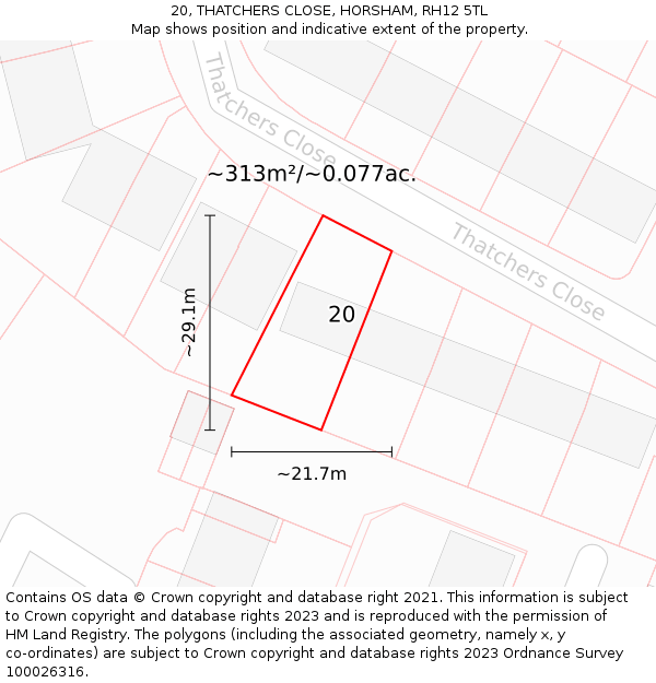 20, THATCHERS CLOSE, HORSHAM, RH12 5TL: Plot and title map