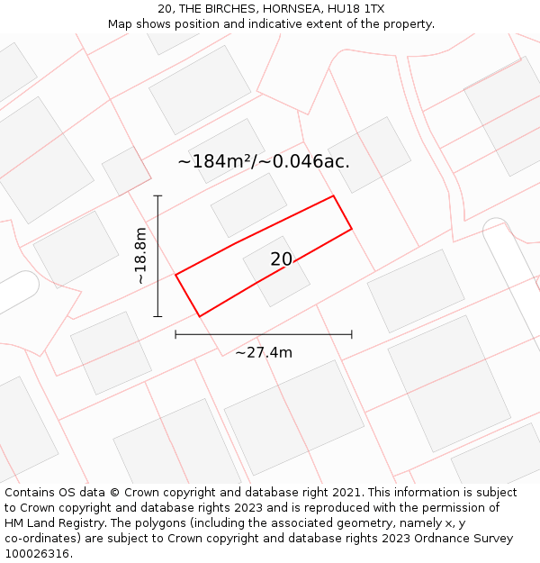 20, THE BIRCHES, HORNSEA, HU18 1TX: Plot and title map