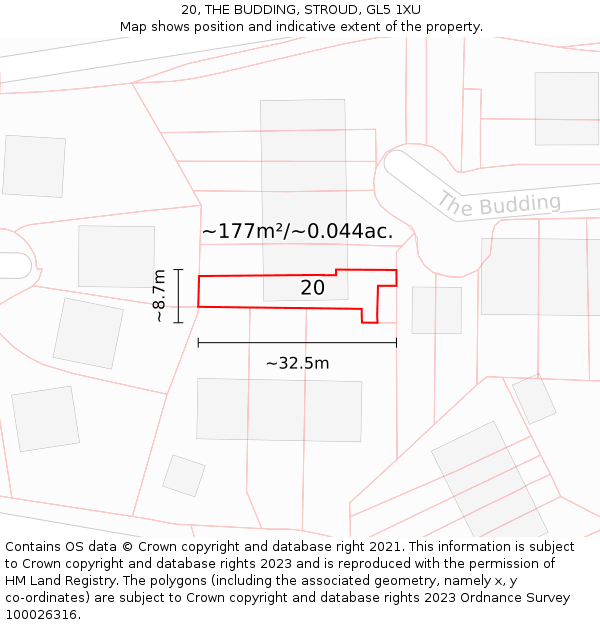 20, THE BUDDING, STROUD, GL5 1XU: Plot and title map