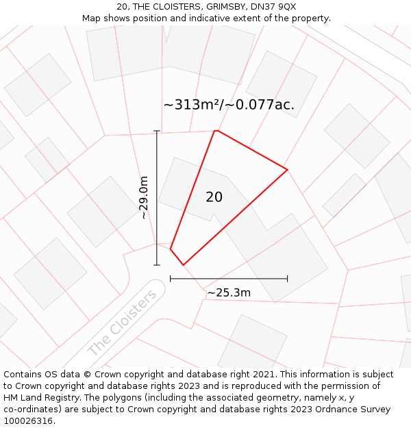 20, THE CLOISTERS, GRIMSBY, DN37 9QX: Plot and title map