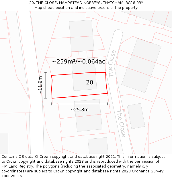 20, THE CLOSE, HAMPSTEAD NORREYS, THATCHAM, RG18 0RY: Plot and title map