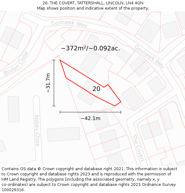 20, THE COVERT, TATTERSHALL, LINCOLN, LN4 4GN: Plot and title map