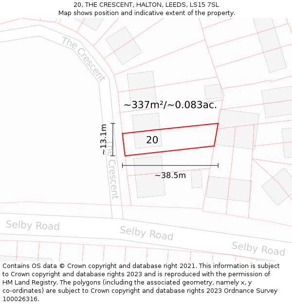 20, THE CRESCENT, HALTON, LEEDS, LS15 7SL: Plot and title map