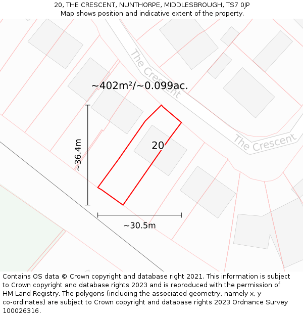 20, THE CRESCENT, NUNTHORPE, MIDDLESBROUGH, TS7 0JP: Plot and title map