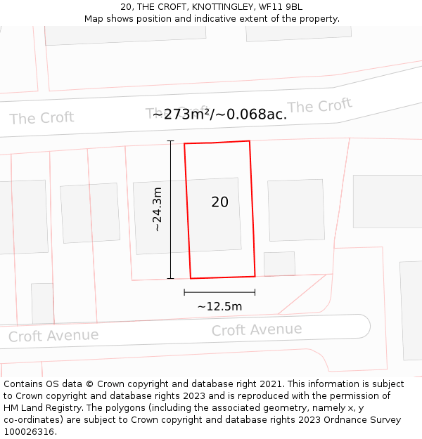 20, THE CROFT, KNOTTINGLEY, WF11 9BL: Plot and title map