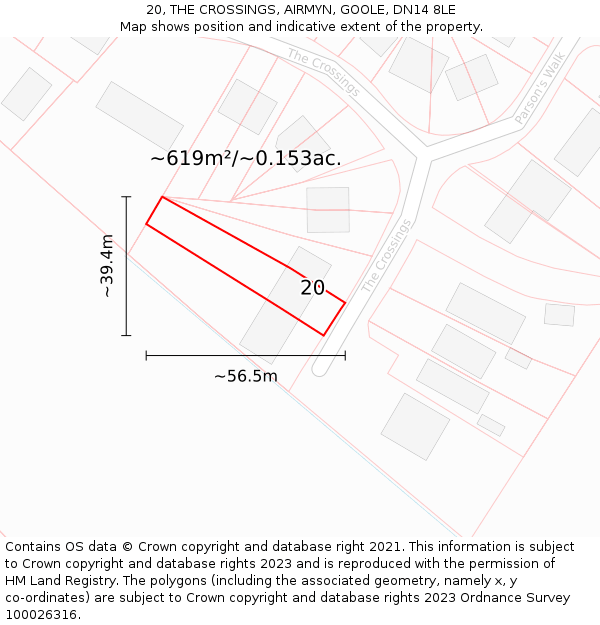 20, THE CROSSINGS, AIRMYN, GOOLE, DN14 8LE: Plot and title map