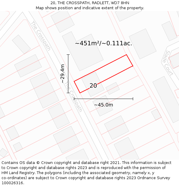 20, THE CROSSPATH, RADLETT, WD7 8HN: Plot and title map