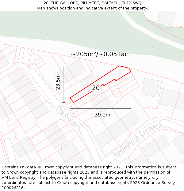 20, THE GALLOPS, PILLMERE, SALTASH, PL12 6WQ: Plot and title map