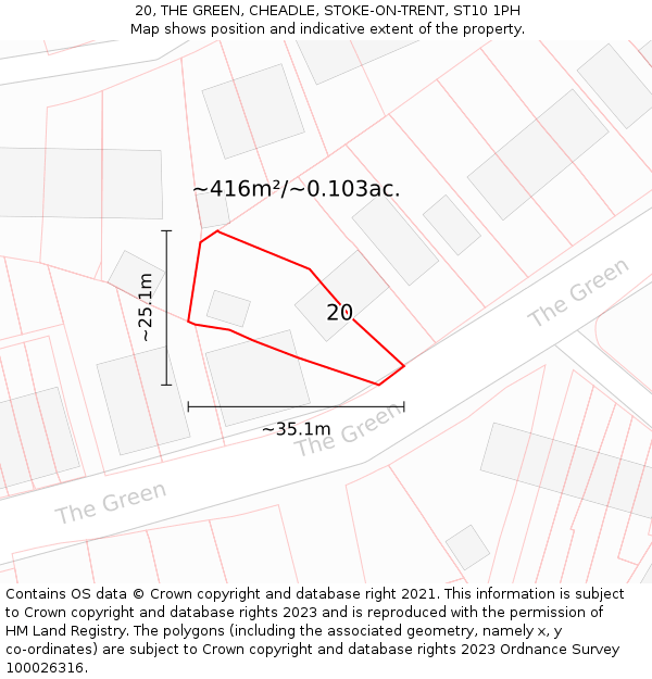 20, THE GREEN, CHEADLE, STOKE-ON-TRENT, ST10 1PH: Plot and title map