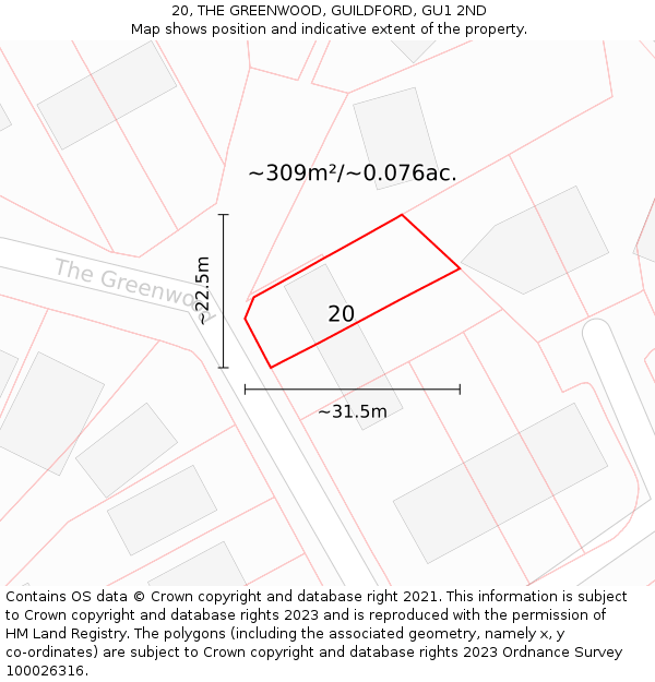 20, THE GREENWOOD, GUILDFORD, GU1 2ND: Plot and title map