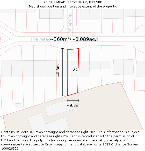 20, THE MEAD, BECKENHAM, BR3 5PE: Plot and title map